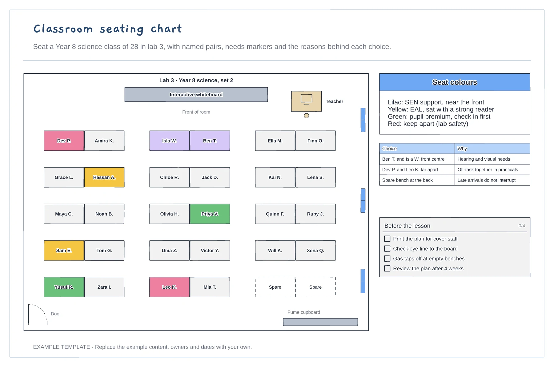 Classroom seating chart template preview