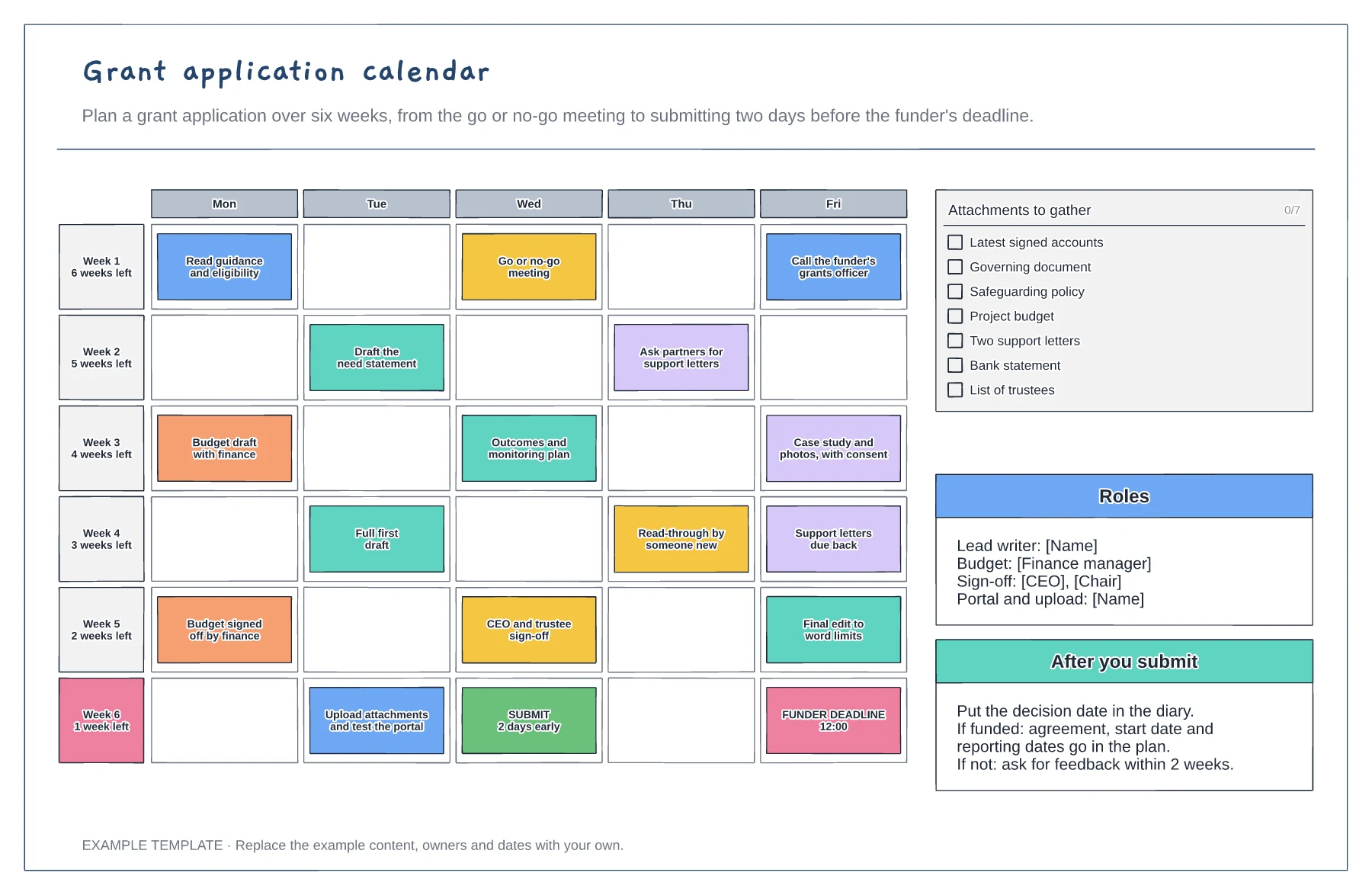 Grant application calendar template preview