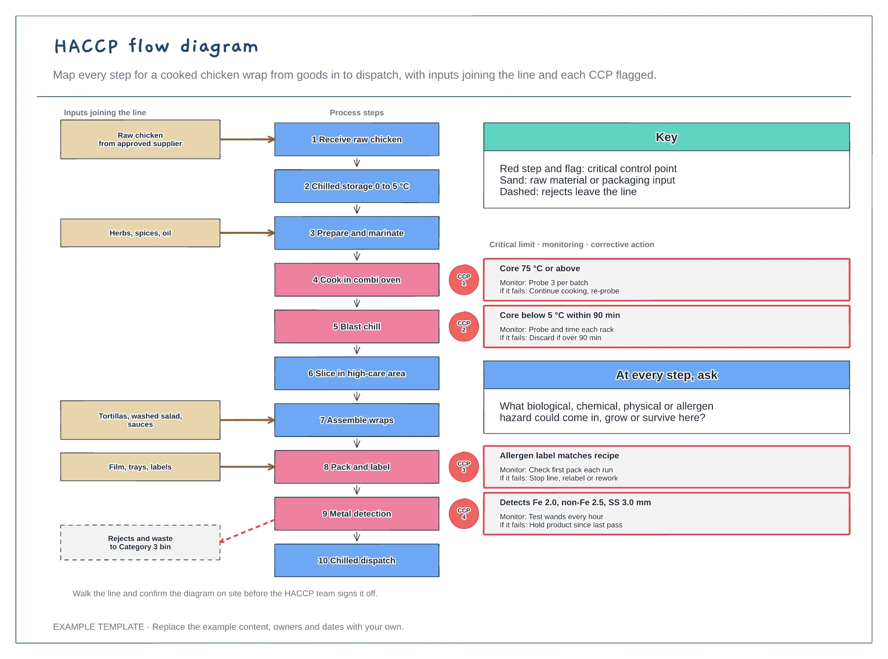 HACCP flow diagram template preview