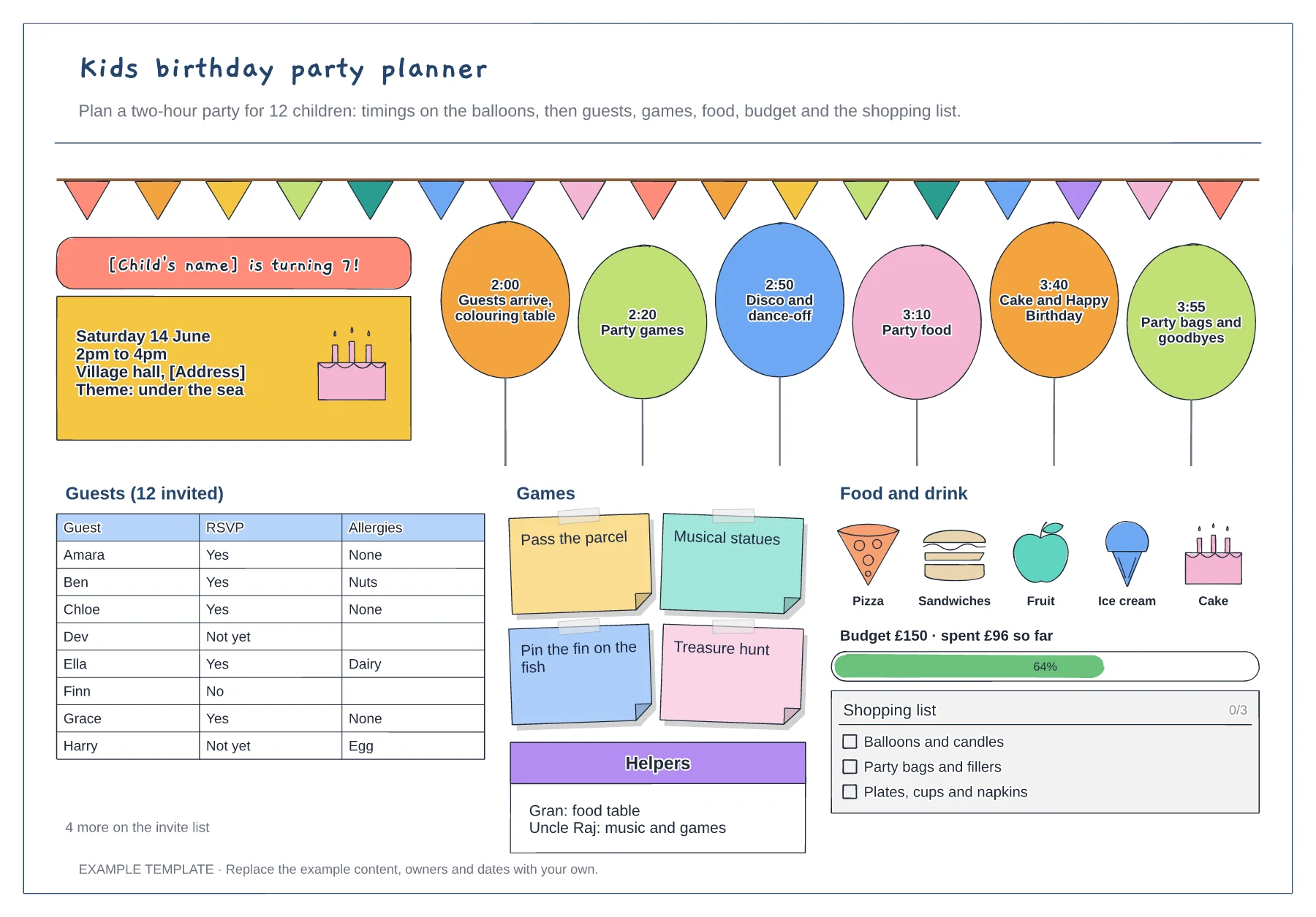 Kids birthday party planner template preview