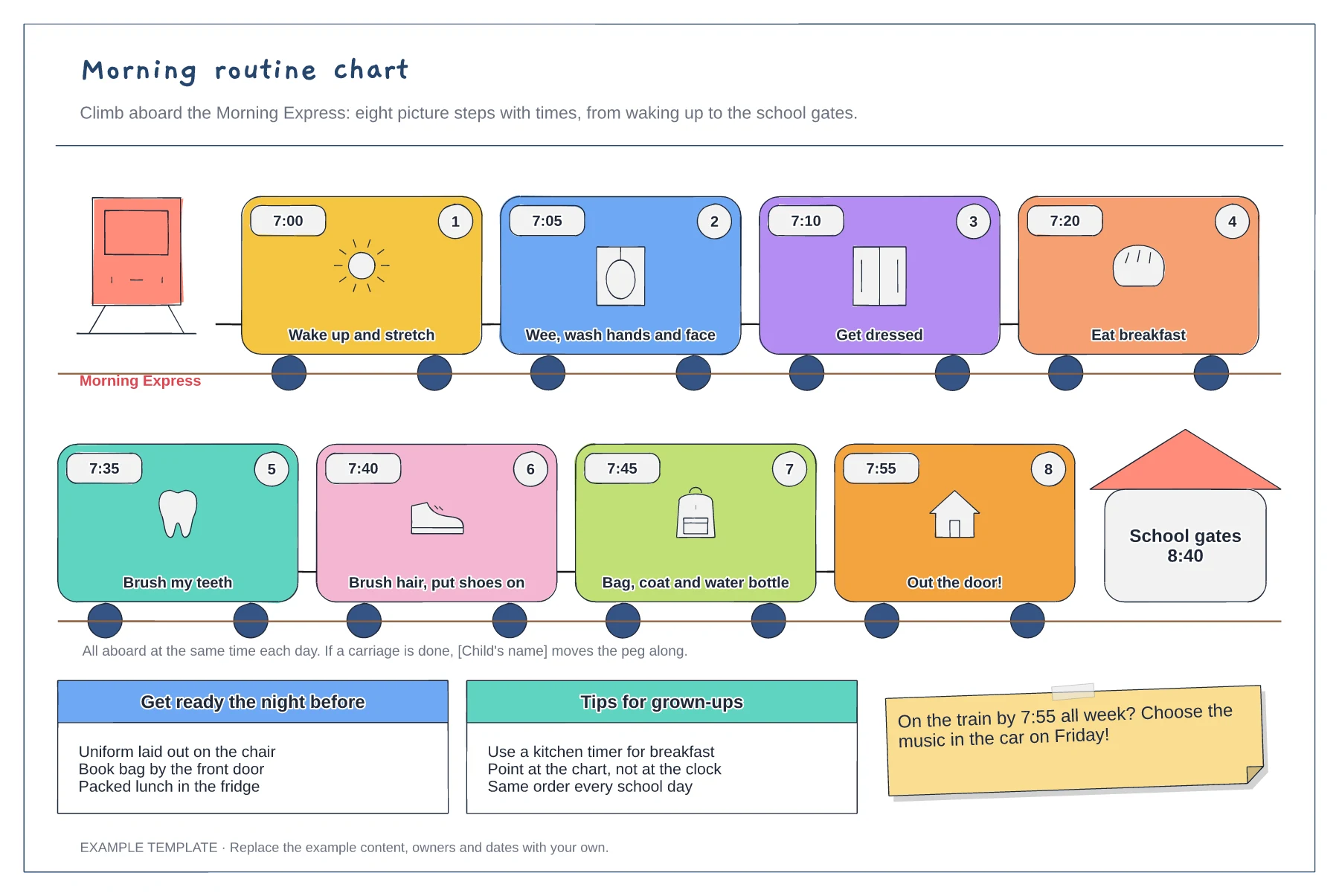 Morning routine chart template preview