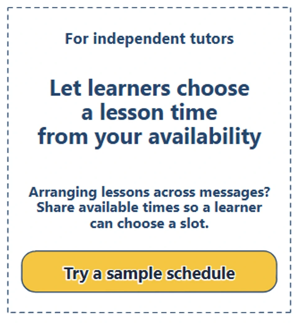 Close view of the fictional page's opening, with the intended reader, proposed scheduling promise and Try a sample schedule action