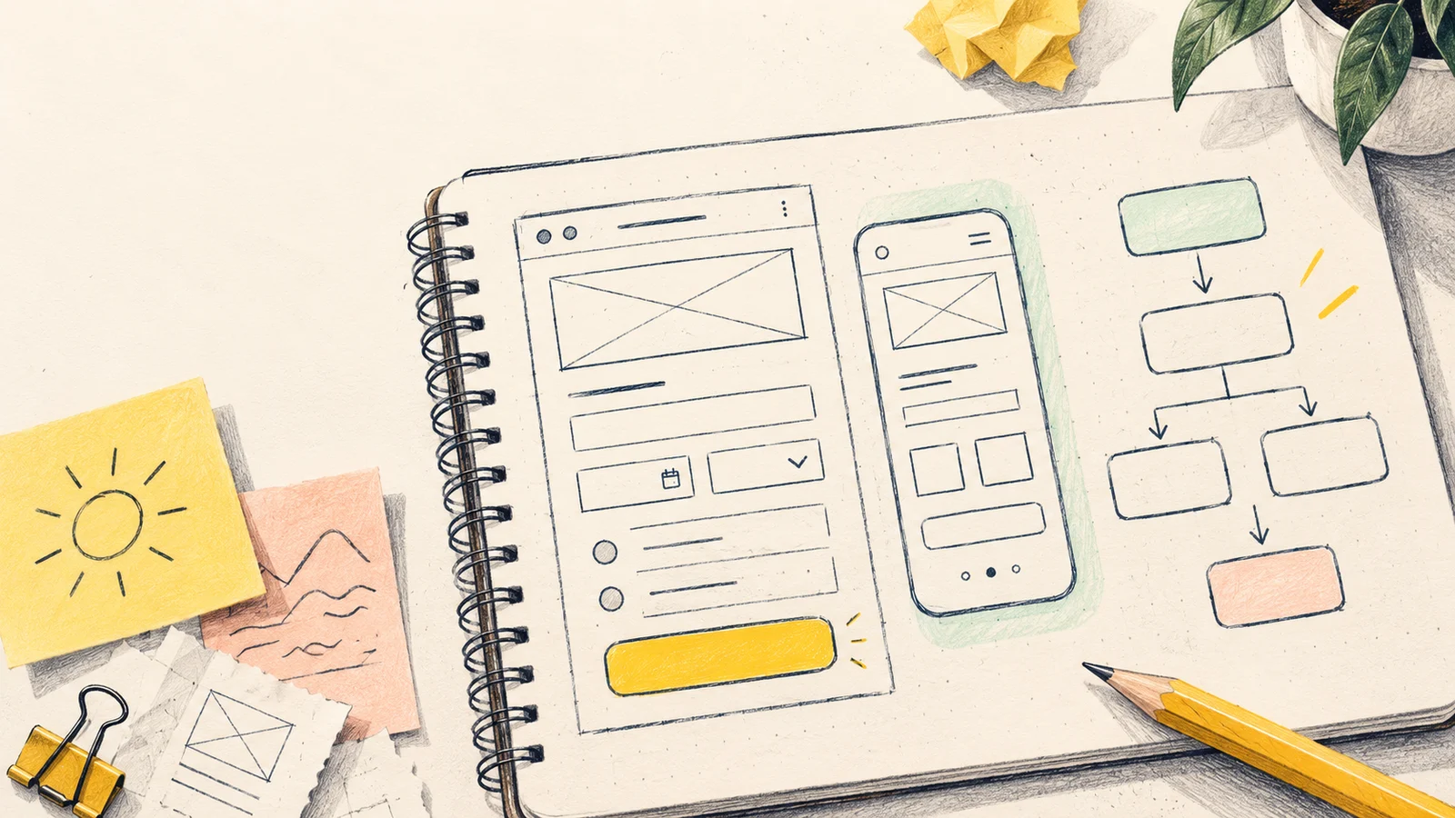 Conceptual sketch illustration for low fidelity wireframe examples
