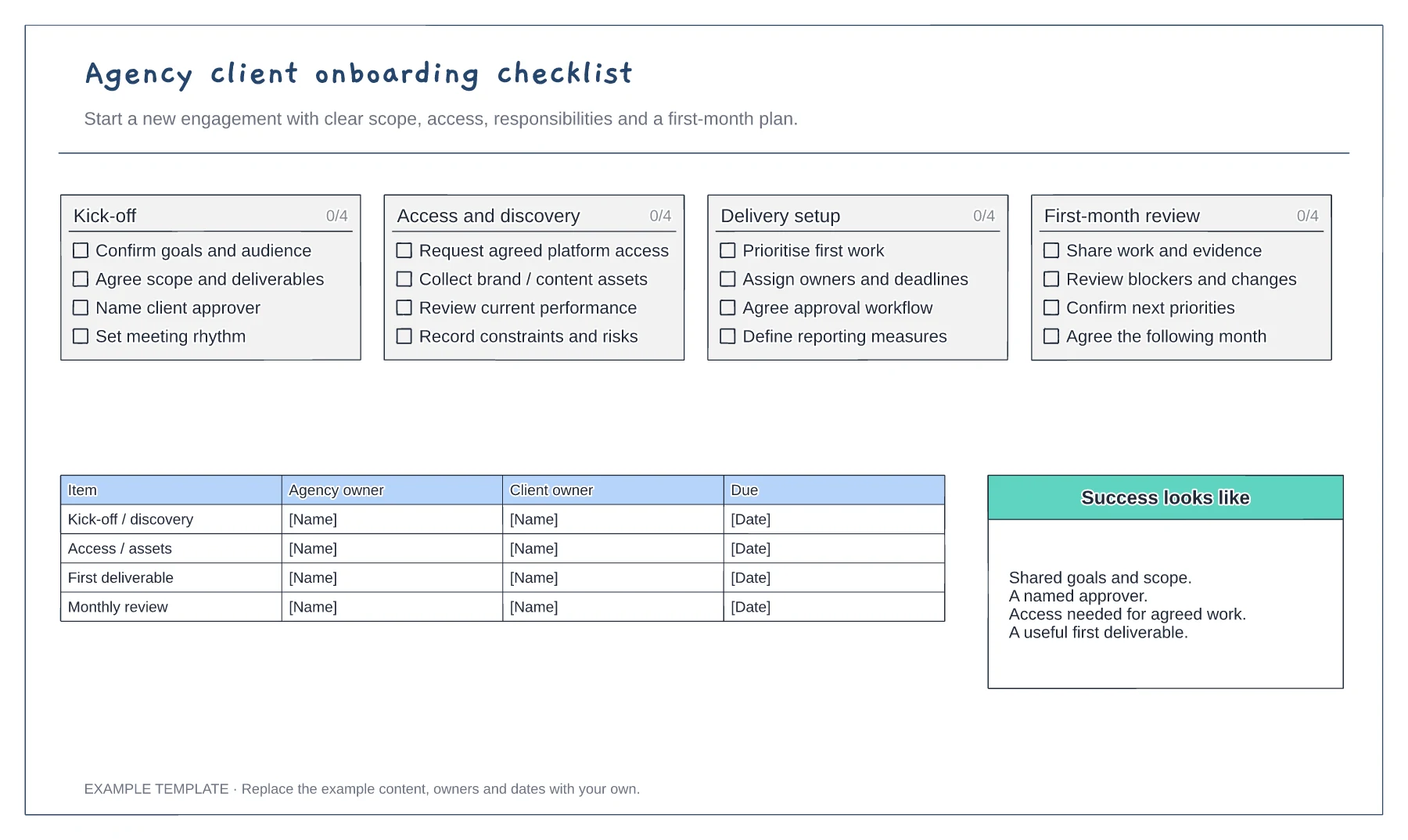 Agency client onboarding checklist template preview